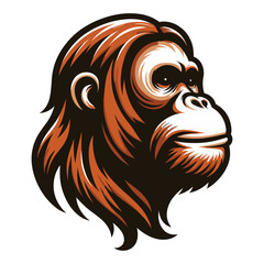 Wild orangutan primate head face vector illustration, orangutan monkey ape logo design template isolated on white background