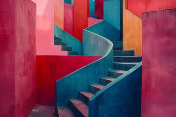 A Painting of a Staircase in a Building