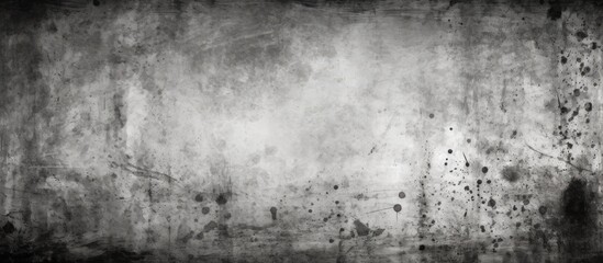 Fototapeta na wymiar A black and white image showcasing a grimy and worn-out wall. The walls texture is rough and gritty, with an abstract and dark appearance.