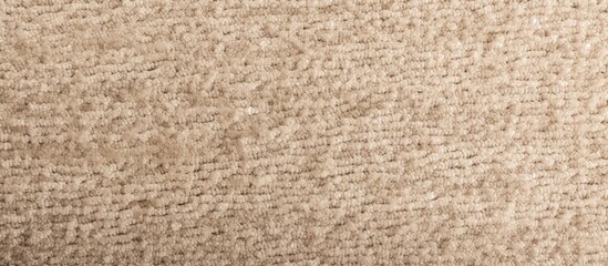 Fototapeta na wymiar A close-up view of a beige carpet reveals its textured surface with a light spot from a nearby window curtain.
