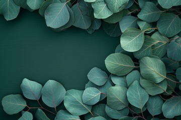 Group of Green Leaves on Dark Green Background
