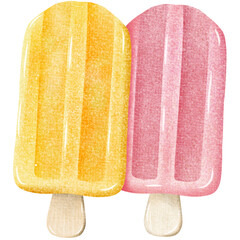 Watercolor fruit popsicles ice cream with summer clipart isolated on white background. Summer food graphic elements.
