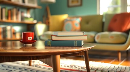 table with books in sitting room