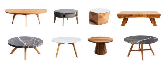Assorted Tables and Stools on White Background Generative AI