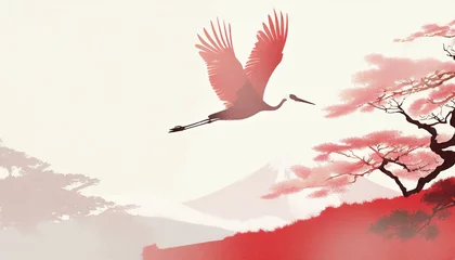 Fotobehang おめでたい鶴のイラスト背景（和風イメージ） © Bambi and Sunny