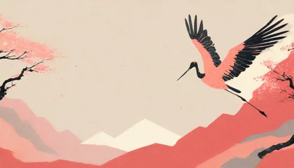 Fotobehang おめでたい鶴のイラスト背景（和風イメージ） © Bambi and Sunny