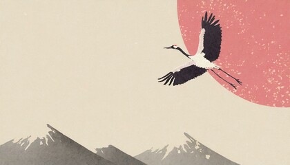 おめでたい鶴のイラスト背景（和風イメージ） - obrazy, fototapety, plakaty