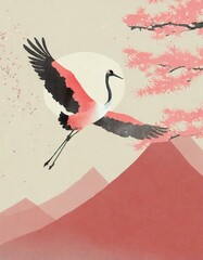 おめでたい鶴のイラスト背景（和風イメージ） - obrazy, fototapety, plakaty