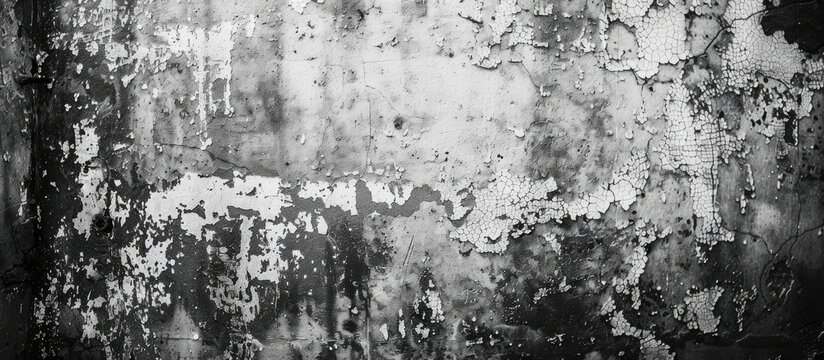 A high-resolution black and white photograph showcasing a detailed grunge wall texture, featuring various cracks, scratches, and imperfections. The wall appears weathered and aged, adding character to