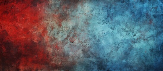 This painting features a bold red, white, and blue background with a grunge texture. The colors are striking and create a dynamic visual contrast.
