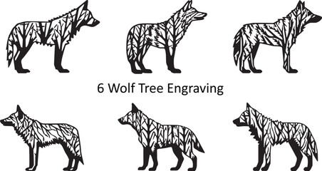 Wolf Tree Engraving Line Art Generative Ai