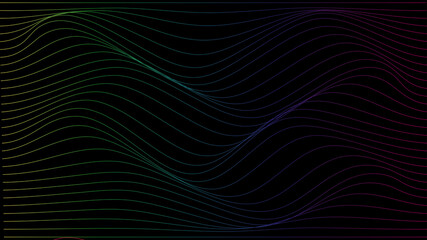 Ilustración digital de ondas de sonido o efecto psicodélico en degradado de colores perfecto para fondo de pantalla de computadora.  - obrazy, fototapety, plakaty