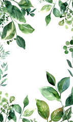 Green leaves watercolor background invitation template, Generative AI