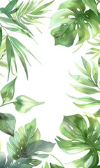 Green leaves watercolor background invitation template, Generative AI