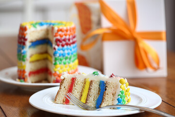 Slice of Rainbow Birthday Cake