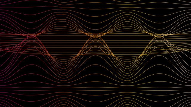 Ilustración digital de ondas de sonido o efecto psicodélico en degradado de colores perfecto para fondo de pantalla de computadora. 