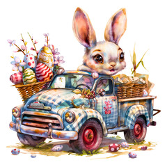  Watercolor Rabbit and Truck Design