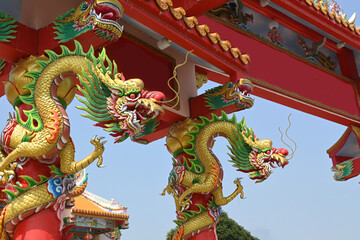 Colorful dragon statue at a Chinese temple in Thailand