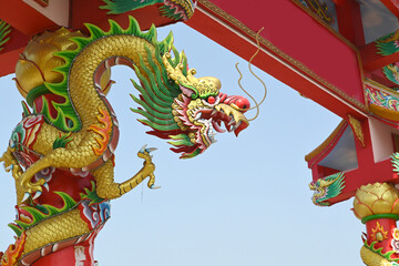 Colorful dragon statue at a Chinese temple in Thailand