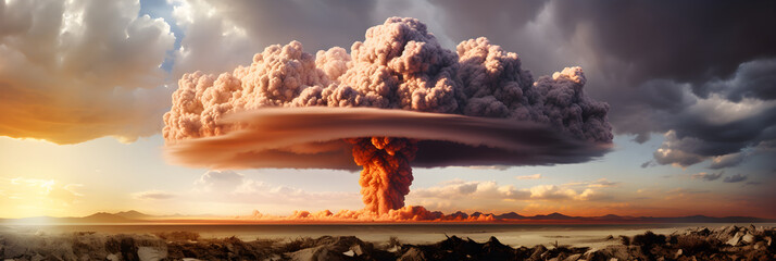 Terrifying Beauty: A Powerful Atomic Bomb Explosion Frozen in Time. - obrazy, fototapety, plakaty