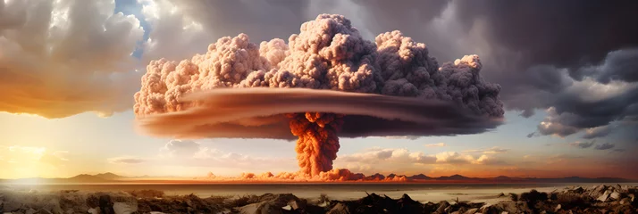Fototapeten Terrifying Beauty: A Powerful Atomic Bomb Explosion Frozen in Time. © Mina