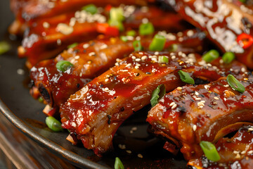 Barbecue pork ribs slathered in sweet savory and sticky barbecue sauce  - obrazy, fototapety, plakaty