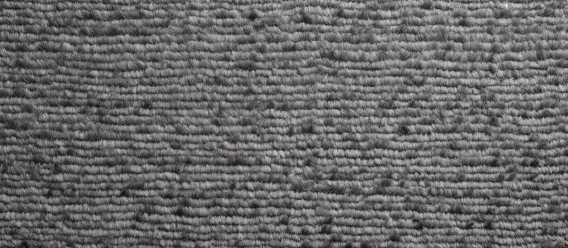 This black and white image shows a detailed close-up of a textured gray carpet. The photo captures the intricate patterns and details of the carpets surface, providing a unique perspective on its