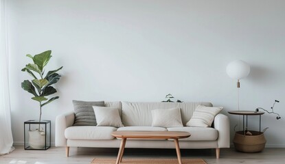 Embrace the simplicity of minimalist interior design, characterized by clean lines, neutral tones, and carefully selected furniture pieces - obrazy, fototapety, plakaty