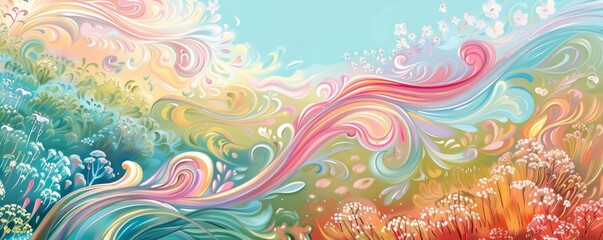 Fototapeta na wymiar A Whimsical Easter Wonderland: Swirls of Pastel Colors Blending Together in a Dreamy Landscape of Springtime Joy