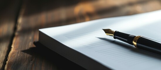 Fountain pen on the desk with important book