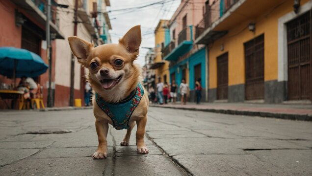 Tan Chihuahua dog on the streets of a Mexican neighborhood