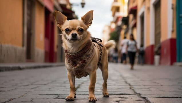 Chihuahua walking through the streets of Mexico