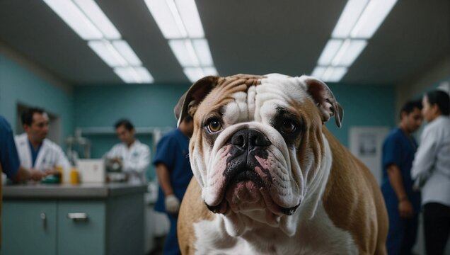 Bulldog breed dog in a veterianaria