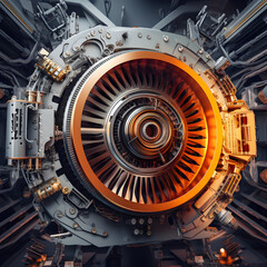 A Glimpse into the Complexity: Detailed View of an Airplane Turbine Engine