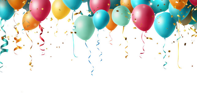 Birthday balloons, pennant isolated on transparent and white background.PNG image.