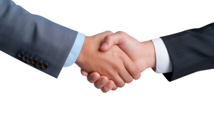 Businessmen of different nationalities shaking hands isolated on transparent and white background.PNG image.