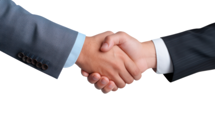 Businessmen of different nationalities shaking hands isolated on transparent and white background.PNG image.