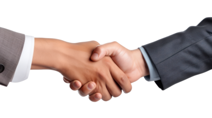 Businessmen of different nationalities shaking hands isolated on transparent and white background.PNG image.