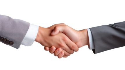 Businessmen of different nationalities shaking hands isolated on transparent and white background.PNG image.