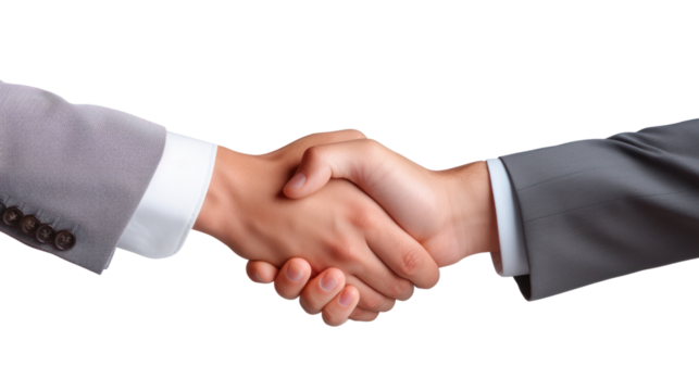 Businessmen of different nationalities shaking hands isolated on transparent and white background.PNG image.