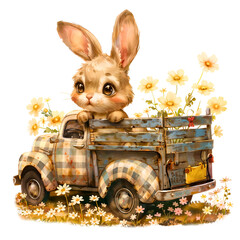 Watercolor Rabbit and Truck Graphic