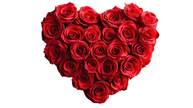Heart-shaped bouquet of red roses isolated on transparent and white background.PNG image