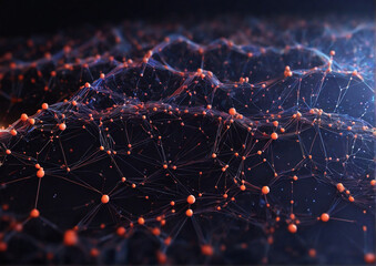 Concept of AI technology Cyber big data flow. Blockchain data fields. Network line connect stream, 3D illustration. Generative AI