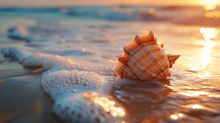 Shell on the beach. - obrazy, fototapety, plakaty