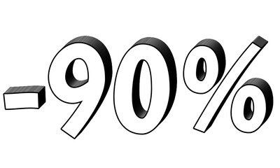 90 percent off discount sign symbol on transparent background