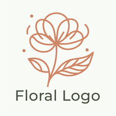 Feminine logo flower in simple minimal linear style. Vector floral emblem and icon