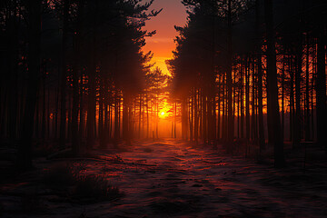 Sunrise view in the forest.