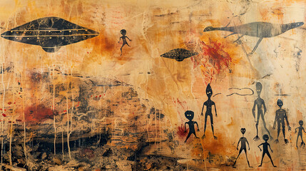 cave image of ancient paintings shows aliens and flying saucers