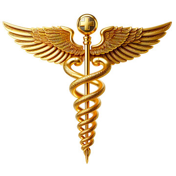 gold caduceus medical symbol icon isolated on transparent background PNG Image