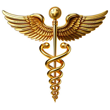gold caduceus medical symbol icon isolated on transparent background PNG Image
